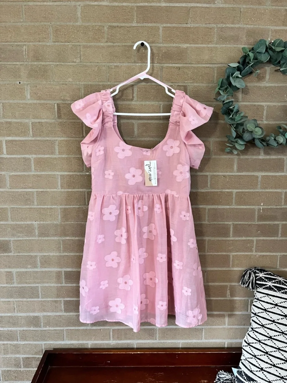 Pink Floral Mini Dress with Flutter Sleeves - Picture 2 of 4
